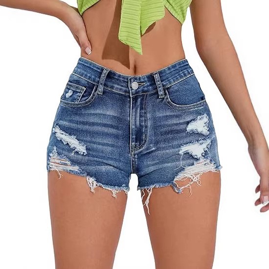 Shorts Denim Frayed - Женские джинсовые шорты с высокой талией,